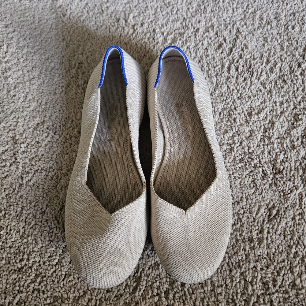 Rothy's Beige Flats with Blue Trim